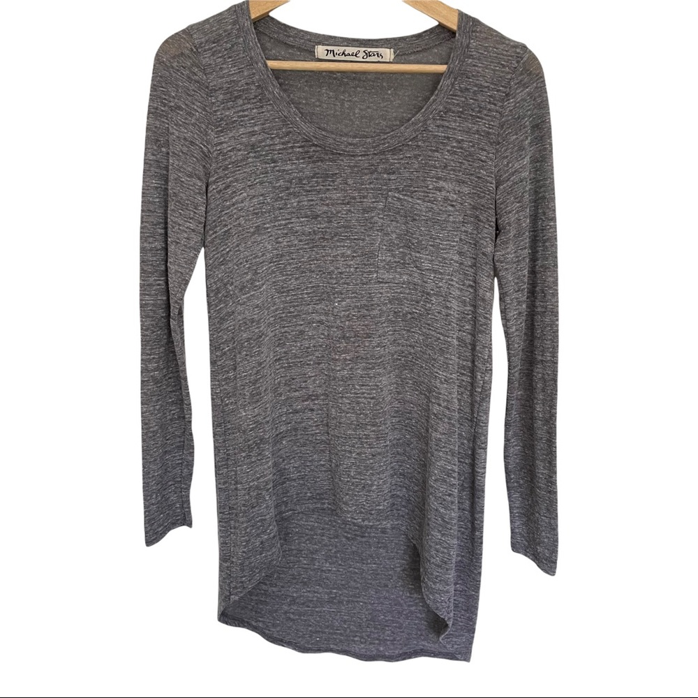 Michael stars long tee shirt hi-Lo hem Grey long sleeve scoop neck medium